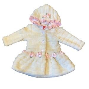 Kittens  Baby Girl Pink Faux Fur Coat Warm Fleece Winter Jacket  12/18 mos